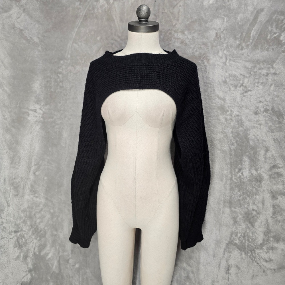 Shrug Bolero Women One Size Black Super Crop Chunky Knit Sweater Goth Grunge